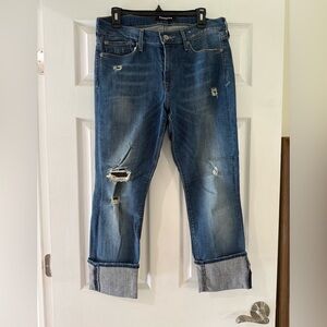 Express Distressed Cuffed Blue Jeans